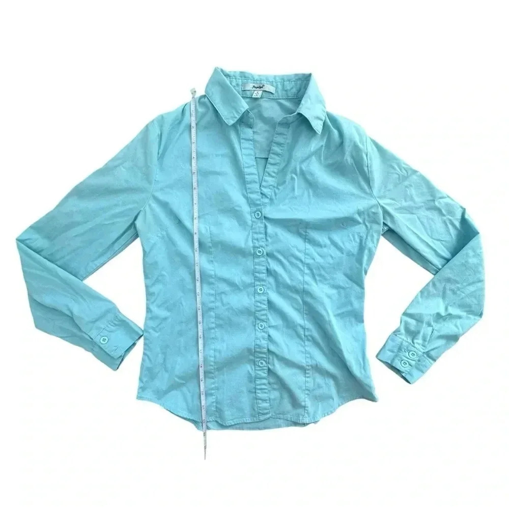 Women's Size Small Long Sleeve Button Down Shirt Blouse Blue business casual - Picture 7 of 8